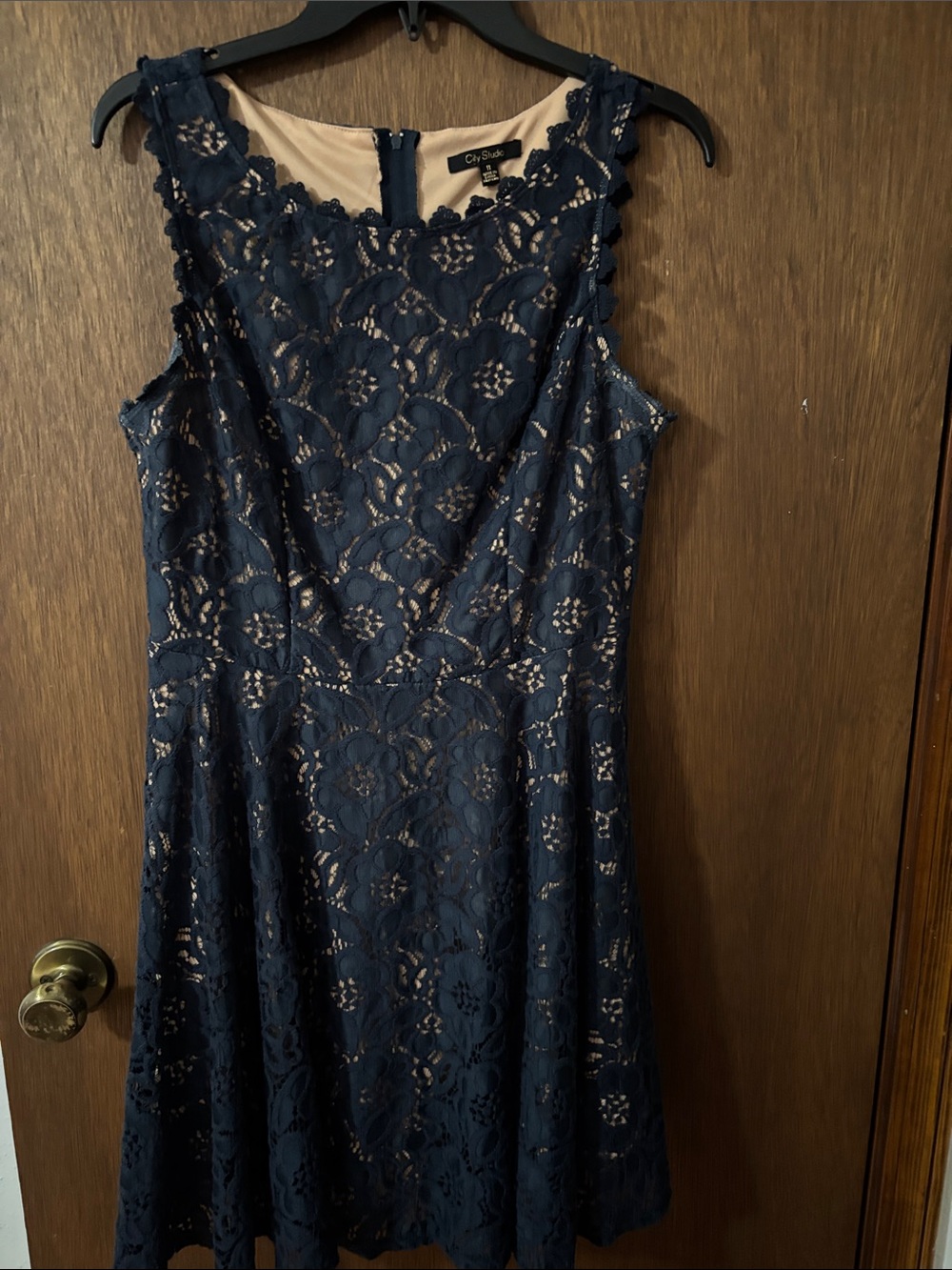 City Studio Navy Lace Dress with Nude Lining